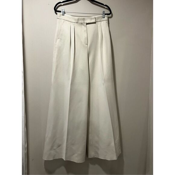 Max Mara Women's Ivory Pleated Zinnia Jersey Flared Wide-leg Pants Sz 14 NWOT - Picture 1 of 7